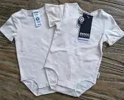 Bonds Baby 2 Pack Organic Short Sleeve Wonderbodies Rompers, Size 000 & 00, New