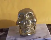 Medieval Crusades Masonic Knight Memento Mori Brass Marble Skull Paperweight X