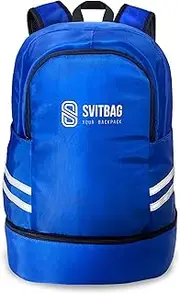Svitbag Blue Large Waterproof Sports Backpack 35.5L Capacity Polyester Fabric Reflective Side Stripes, Multiple Compartments, Laptop and Phone Pockets - Best for Gym, Blue, Medium, Stivbag