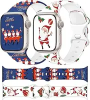 Ocaer 2 Pack Christmas Holiday Bands Compatible with iWatch 42mm 41mm 40mm 38mm, Soft Silicone Cartoon iWatch Band for iWatch Series 109 8 7 6 5 4 3 2 1 SE,Santa Printed Xmas Gift Women Men