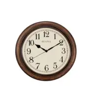 Bulova Wall Clock 16"x16"x3.25" Solid Oak Case+Round+Metal Frame+Analog+Indoor