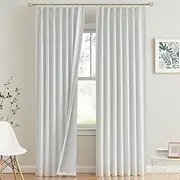 Vision Home White Pinch Pleated Full Blackout Curtains Thermal Insulated Window Curtains 63 inch for Living Room Bedroom Room Darkening Pinch Pleat Drapes with Hooks Back Tab 2 Panel 40" Wx63 L