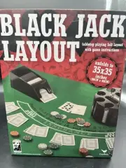 BLACK JACK LAYOUT TABLETOP FELT LAYOUT 35" X 35" CASINO NIGHT (OpenBox/New)