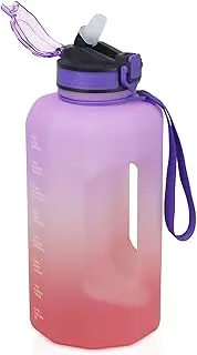 Water Bottle 2.2 L with Handle and Time Markers, BPA-Free Large Water Bottle for Fitness Outdoor Hiking Running (Purple Pink)
