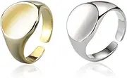 [Qimily] Open Ring Adjustable Statement Rings Set，2PCS 18K gold plated Platinum Plated Rings For Women Men