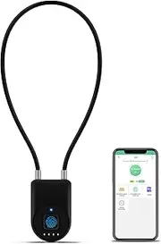 Dhiedas Fingerprint Cable Lock, Lock with Fingerprint Bluetooth APP, 6" Long Shackle Keyless Biometric Waterproof Smart Padlock Outdoor for Gate Fence Refrigerator French Door Backyard Pantry Black