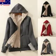 Women Fleece Sweatshirt Full Zip Up Thick Sherpa Lined Hoodie Hooded Jacket Coat