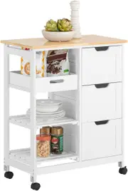 Kitchen Serving Cart with 3 Drawers & Removable Tray - White
