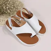 [HHZYT] Women Bunion Sandals Platform Wedge Sandals Orthopedic PU Leather Flip Flops Summer Ankle Strap Open Toe Shoes Casual Roman Beach Shoes,Silver,US10/EU41