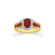 9ct Gold Created Ruby & .25ct Diamond Shoulder Ring in Red