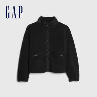Gap 女童裝 保暖仿羊羔絨立領拉鍊外套-黑色(617061)