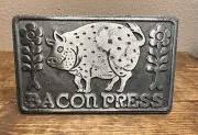 Vintage Cast Iron Bacon Press Pig Pictured on Press Wooden Handle - Never Used