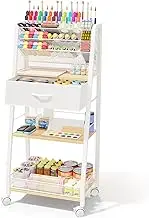 Homsorout 3 Tier Rolling Cart - Metal Utility Cart with Storage Drawer and Wheels, Versatile Art & Craft Organizer for Home, Office, or Studio - Ideal for Storing Brushes, Paints, and Supplies（Maple）