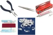 Bead Tip Kit - Pliers, Tweezers, Cement, Garnet Bead Cord #6 & 25 Bead Tips