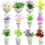 Lehuan 12 Pcs Miniature Potted Plants, Mini Artificial Bonsai Plants for Fairy Garden Landscape Decor, DIY Craft