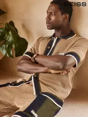 Reiss Camel Crusoe Reiss | Ché Crochet Tipped Shirt (F27879) | $245