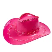Pink PU Leather Cowboy Hat with Neon Light Up Cowgirl for Costume Music Party