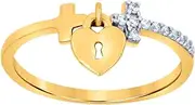 [JewelryWeb] 14k Two tone Gold Womens CZ Simulated Diamond Love Heart Lock Cross Religious Ring 8.1mm Wide Statement-Ring for Women