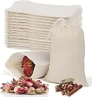 40 Pcs Reusable Muslin Spice Bags – 10x15 CM Natural Cotton Drawstring Bags for Cooking, Soup, Tea, Straining, and Herb Sachets, Unbleached Cheesecloth for Loose Tea and Cheese