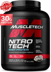 Nitro-Tech Whey Protein Powder 1.81Kg Cookies & Cream Isolate + Creatine 40 serv