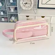 Color Panel Canvas Pencil Case Pink - One Size