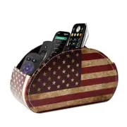 Remote Control Holder, PU Leather Remote Caddy Desktop Organizer American Flag