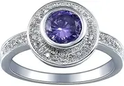 [Bigood] Fashion Round Crystal Women Ring in Plated 925 Sterling Silver (Purple)
