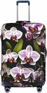 [Pvinnk] orchids Print Protective Luggage Cover Elastic Washable Suitcase Protector Travel Gear Protector, White, Small