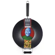 Ken Hom Large Wok Professional Carbon Steel Kitchen Tool Flat Base 35cm Black