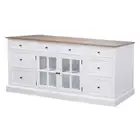 Hamptons 8 Drawers 2 Glass Door Large Glass Sideboard Buffet Cabinet White with