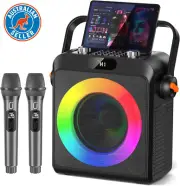 Karaoke Machine with 2 Wireless Microphones for Adults, Portable Bluetooth Speak