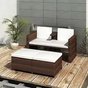 4 Piece Garden Lounge Set with Cushions Poly Rattan Brown, Garden Furniture Sets