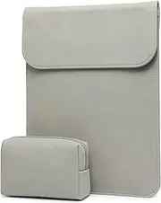 HYZUO 15-16 Inch Laptop Sleeve Compatible with MacBook Pro 16 M3/M2/M1 Pro/Max A2991 A2780 A2485 A2141 2024-2019, MacBook Pro 15 2012-2015, XPS 15, Faux Suede Leather Case with Pouch, Light Grey