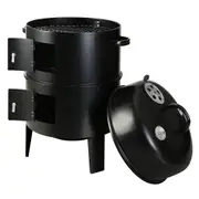 3-in-1 Heavy Duty Steel Charcoal BBQ Smoker - Black