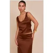 Chocolate Satin Scoop Neck Cami Top, Chocolate
