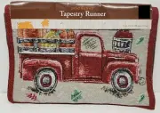 Long Tapestry Table Runner, 13"x68", HARVEST, RED TRUCK & LEAVES,HELLO FALL, DG