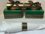8 Brass Stamped Christmas TREE Napkin Rings Oval Brass Vintage NOS