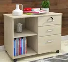 Vibe 3 Drawer and Shelf Side Table with Wheels (White) Lockable top drawer