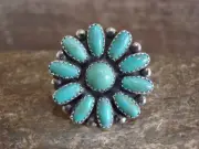 Native American Sterling Silver Turquoise Cluster Ring - Perry - Size 6