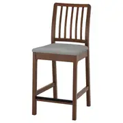 EKEDALEN Bar stool with backrest, brown, Orrsta light grey