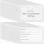 36 Pack Adhesive 5" x 7" Index Card Pockets with Top Open for Loading, Clear Plastic Labels Holders for Storage Bins Organizing Library Card Totes Shelves