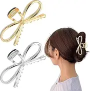 Bow Metal Hair Claw Clips Large Jaw Barrettes, 2Pcs Strong Hold Jaw Barrette,Metal Hair Claw Clips Hair Catch Barrette Jaw Clamps,Metal Bow Claw Hair Barrette for Women