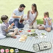 ZAZE Extra Large Picnic Outdoor Blanket, 80''x80'' Waterproof Foldable Blankets Gingham Picnic Mat for Beach, Camping on Grass Picnic Blankets (Green and White
