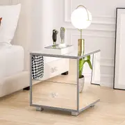 Advwin Mirrored Bedside Table Side Table 2 Drawers Storage Cabinet Nightstand