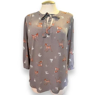 Torrid Plus Size 5 Disney Bambi Thumper Georgette Secretary Tie Peasant Blouse