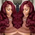 99j Burgundy Lace Front Wigs Human Hair Glueless Wine Red Colored 13x4 Body W...