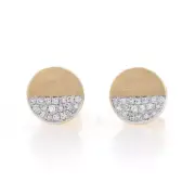 Yellow Gold Diamond Cluster Stud Circle Earrings - 14k .10ctw Brushed Pierced