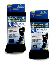 2X Miracle Anti-fatique Compression Socks for Men or Women L/xl Black