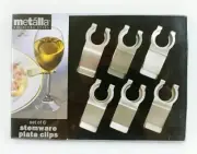 Wine Glass Plate Clips Brushed Stainless Steel Metalla Stemware Cocktail Party