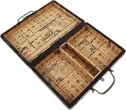 HONMEET Traditional Mahjong Set Holder Wooden Mahjong Box Organized Storage Retro Pattern for Friends